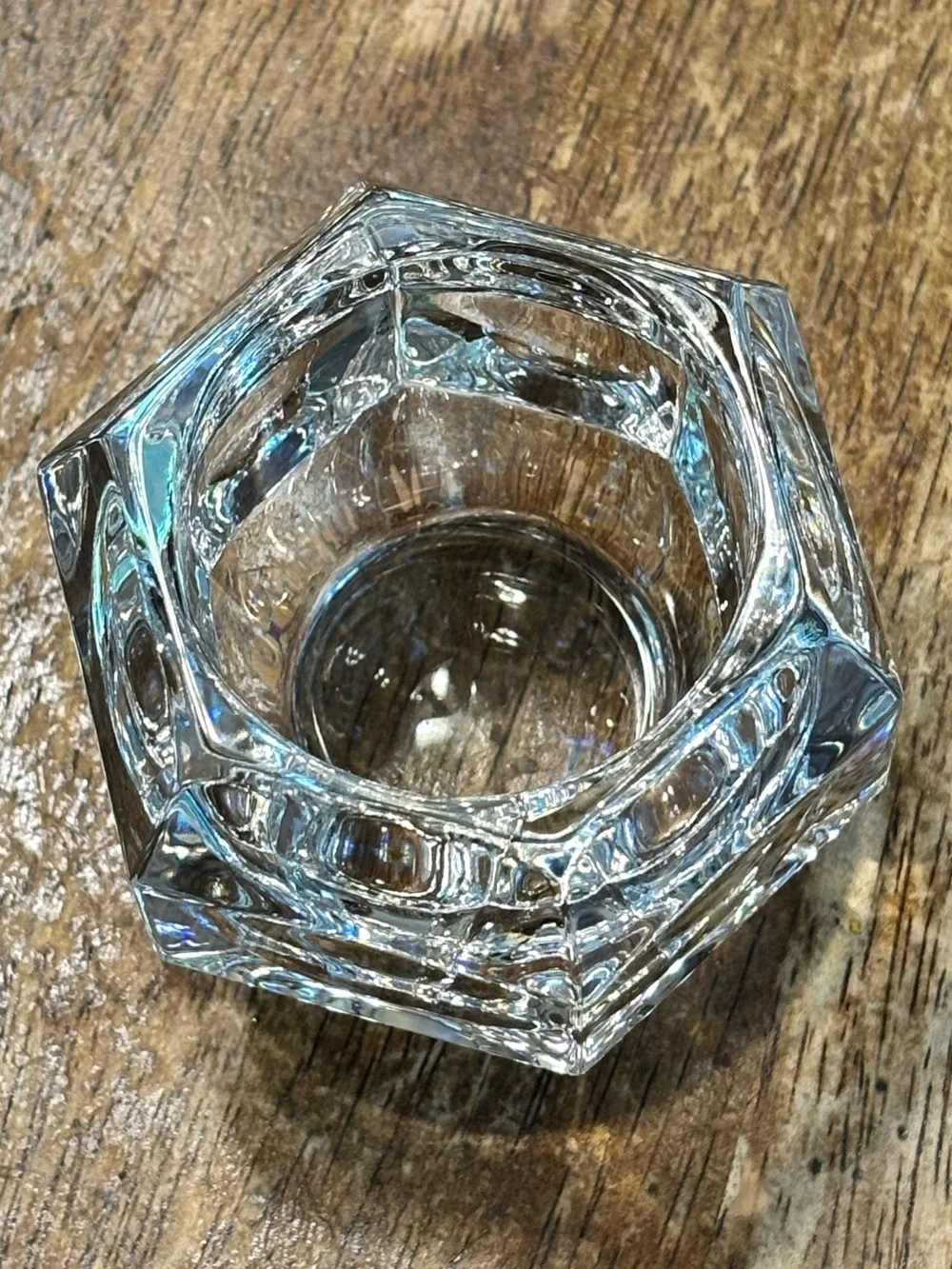 Vintage Heavy Crystal Glass Hexagon Votive Tealight Candle Holder Geometric